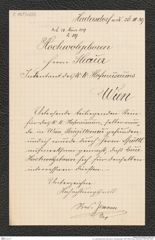 k.k. naturhistorisches Hofmuseum, Intendanzakten 1885-1896 (Hauer), Aktenzahl Z.189/1889, Seite 1